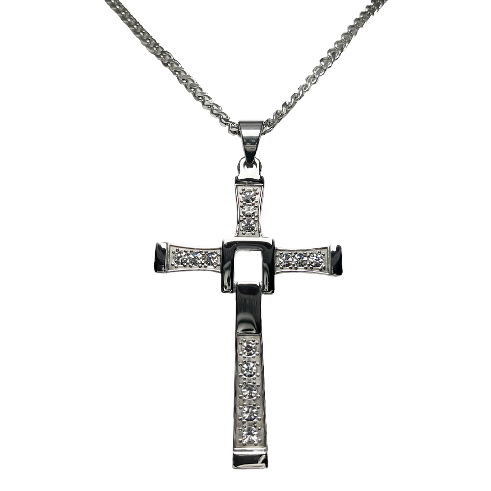 Stainless Steel Chain w/ Movable CZ Cross Pendant